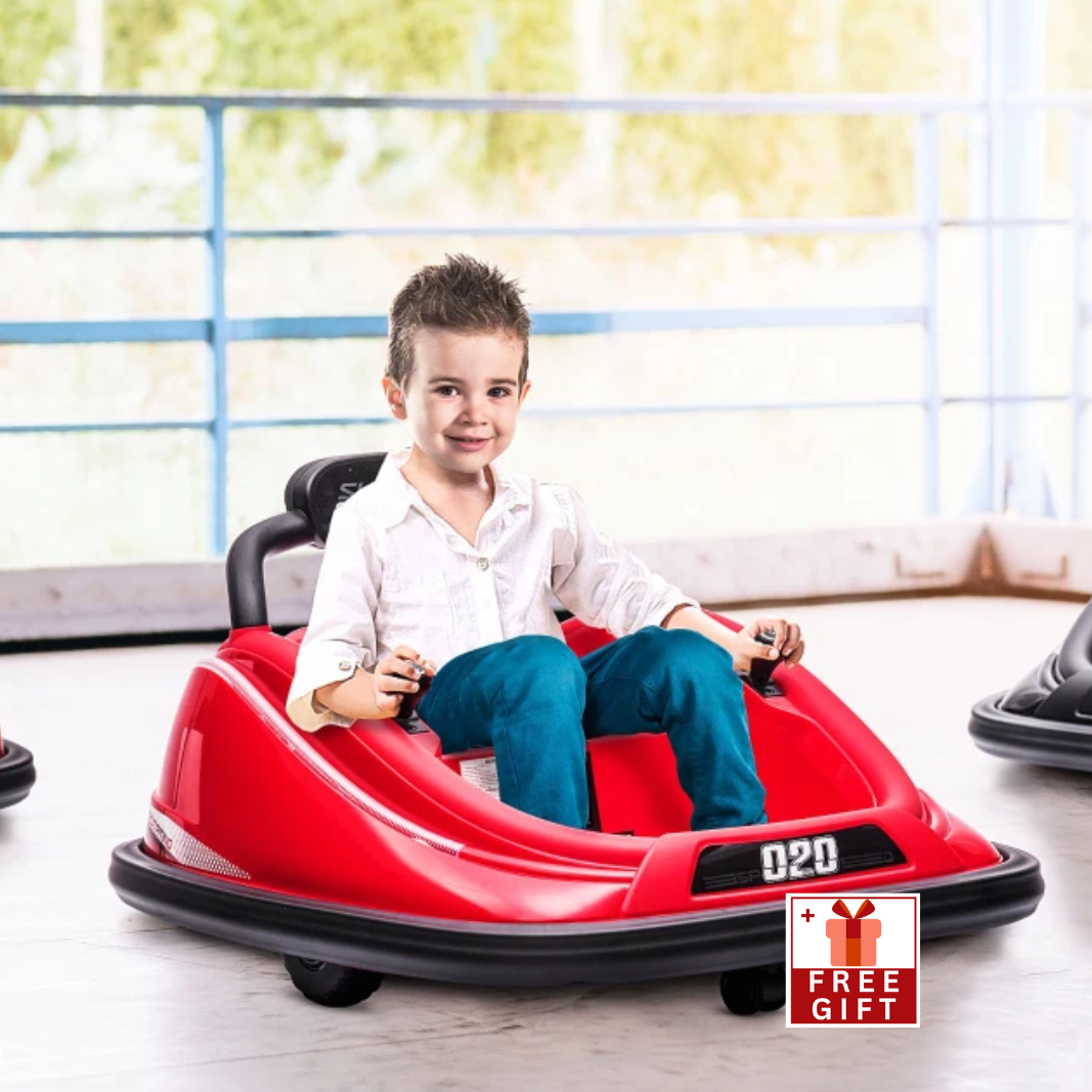 12V Kids Electric Bumper Car Twins Motor, with Parent Remote Control, Lights, 360° Rotation, Red