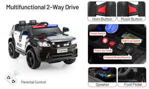 12V Police Car Ride-On for Kids with Remote Control - Electric Toy Vehicle