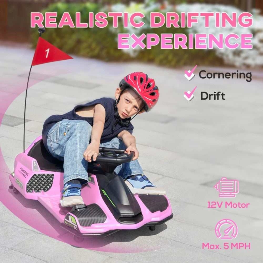 12V Electric Drifting Ride-On Go Kart with Slow Start, Music, Lights
