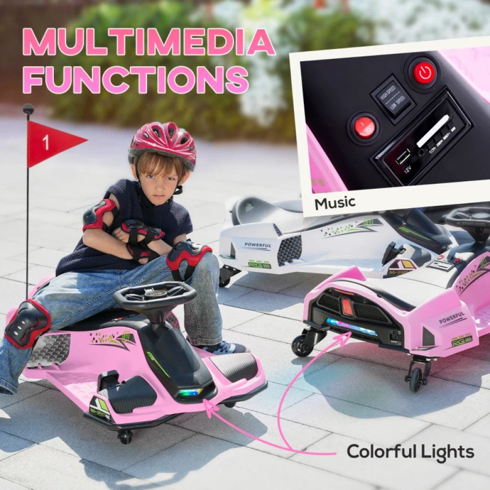 12V Electric Drifting Ride-On Go Kart with Slow Start, Music, Lights