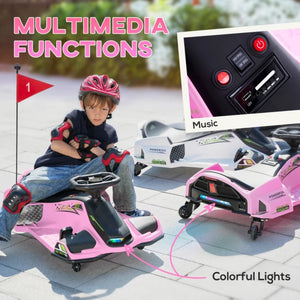 12V Electric Drifting Ride-On Go Kart with Slow Start, Music, Lights