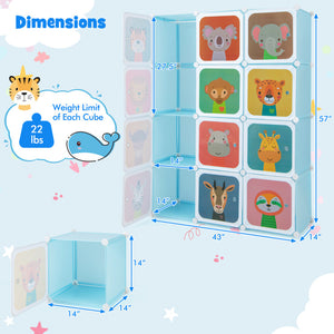 12-Cube Kids Wardrobe Closet with Hanging Rod & Doors – Storage Shelve Organizer