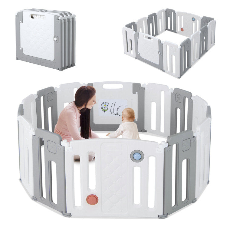 14-Panel Kids Safety Activity Playpen with Adjustable Design & Drawing Board