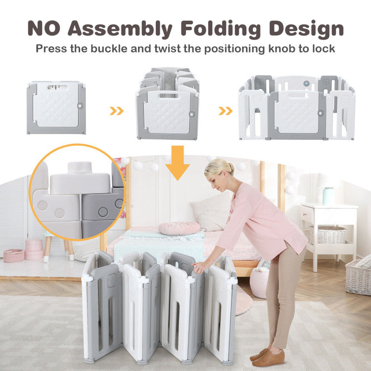 14-Panel Kids Safety Activity Playpen with Adjustable Design & Drawing Board