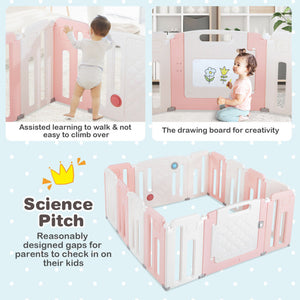 14-Panel Kids Safety Activity Playpen with Adjustable Design & Drawing Board