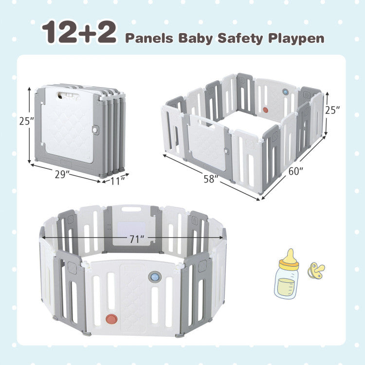 14-Panel Kids Safety Activity Playpen with Adjustable Design & Drawing Board