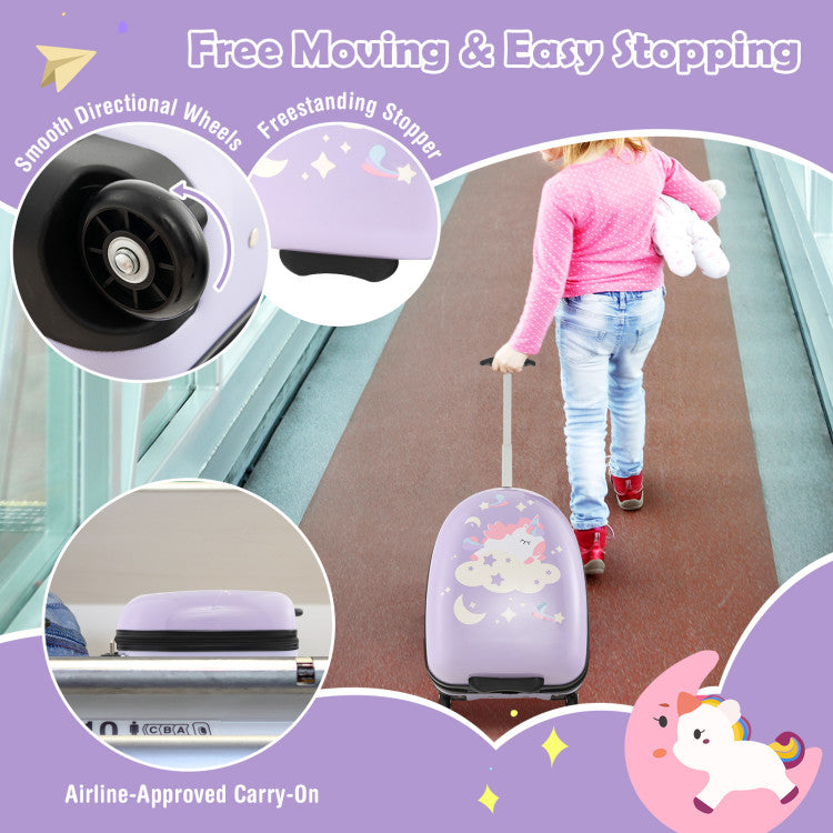 16" Kids Carry-On Hard Shell Luggage with Wheels – Lightweight & Durable Travel Suitcase