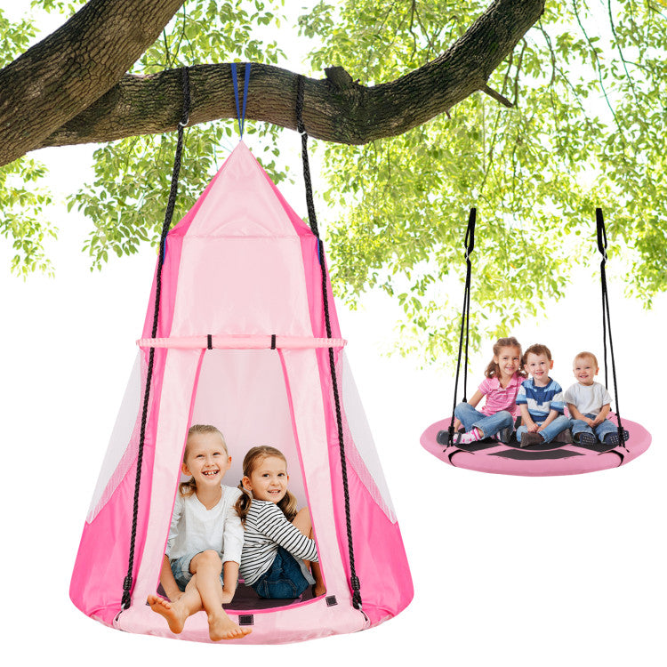 2-in-1 40-Inch Kids Hanging Chair and Detachable Swing Tent for Outdoor Fun