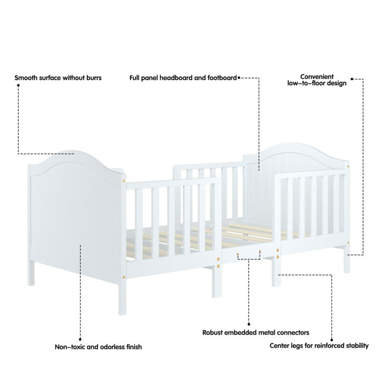 2-in-1 Convertible Wooden Toddler Bed with 2 Side Guardrails for Extra Safety
