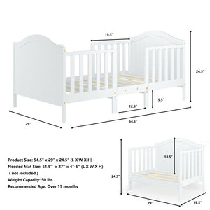 2-in-1 Convertible Wooden Toddler Bed with 2 Side Guardrails for Extra Safety
