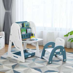 2-in-1 Kids Easel Desk Chair Set with Adjustable Art Board and Book Rack