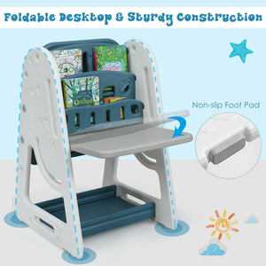 2-in-1 Kids Easel Desk Chair Set with Adjustable Art Board and Book Rack