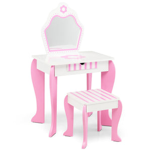 2-in-1 Toddler Vanity Set with Detachable Top & Cute Flower Design for Kids
