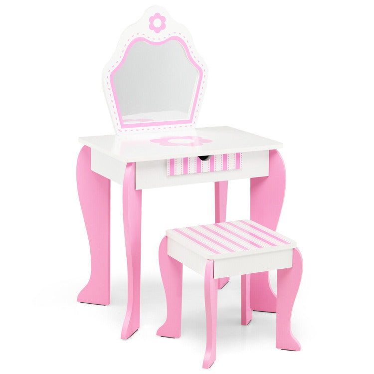 2-in-1 Toddler Vanity Set with Detachable Top & Cute Flower Design for Kids