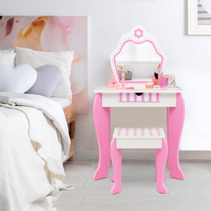2-in-1 Toddler Vanity Set with Detachable Top & Cute Flower Design for Kids