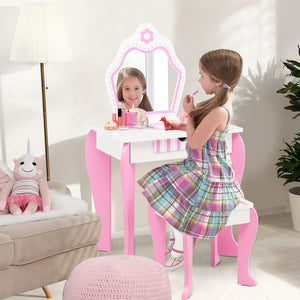 2-in-1 Toddler Vanity Set with Detachable Top & Cute Flower Design for Kids