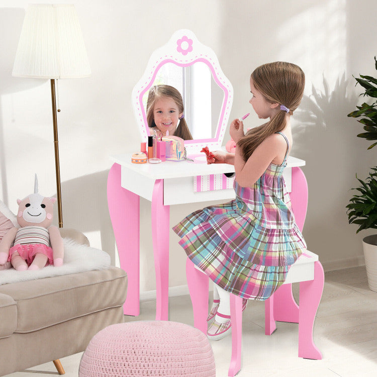 2-in-1 Toddler Vanity Set with Detachable Top & Cute Flower Design for Kids