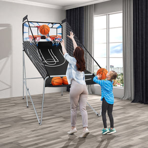 Two-player indoor electronic basketball arcade game with digital scoreboard