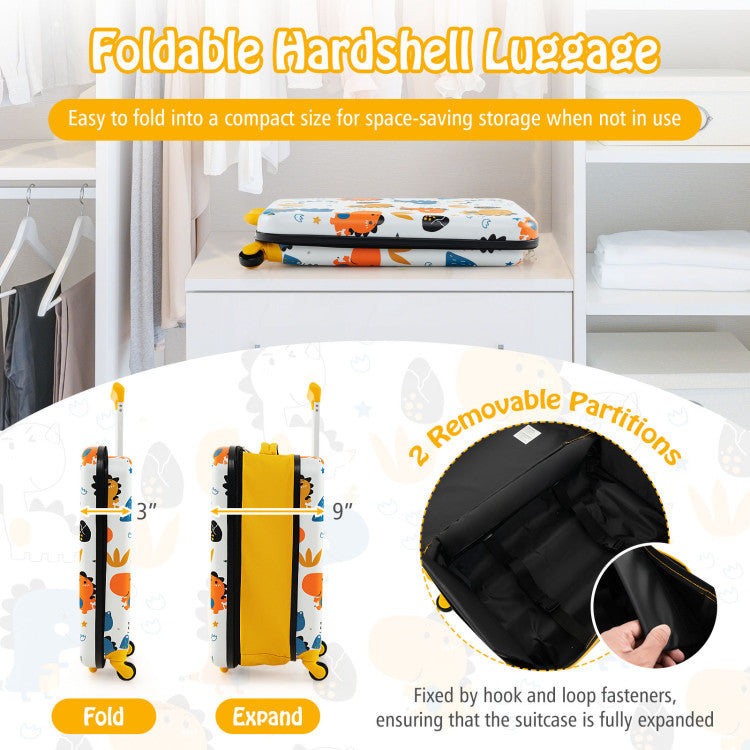 20" Kids Rolling Luggage – Foldable Hardshell Carry-On Suitcase with Wheels