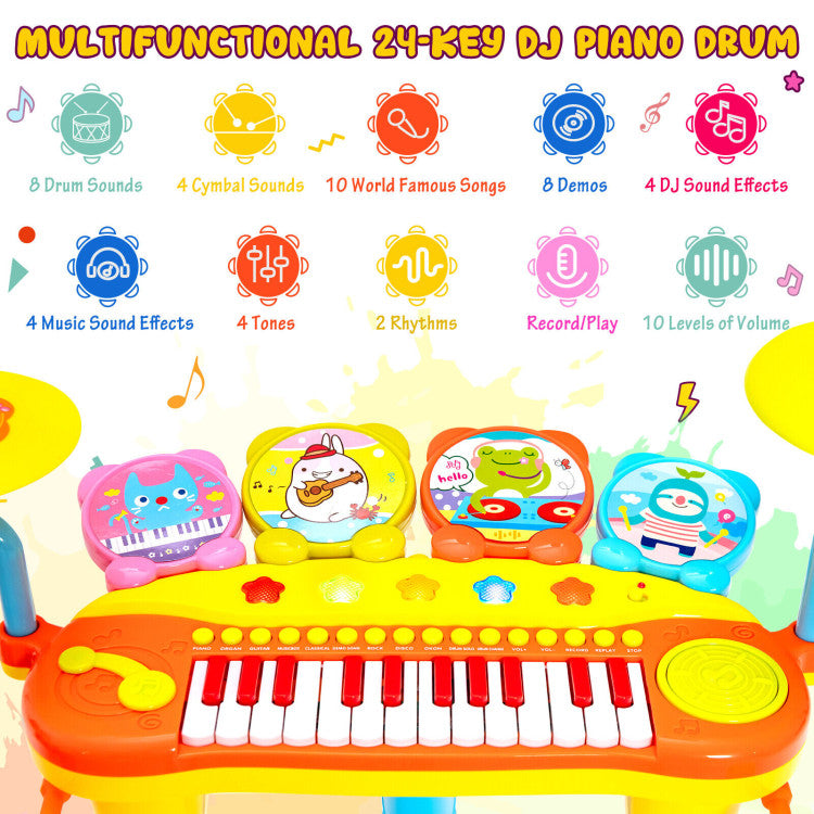 24-Key Piano Keyboard with DJ Drum, Microphone and MP3 Player - Complete Music Set