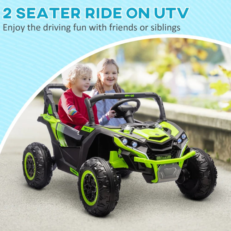 24V 7AH Ride-On Car, 2-Seater UTV with 4 Shock Absorbers, Music, Horn, LED Lights, Green