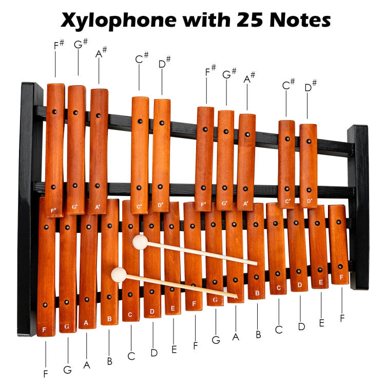 25-Note Wooden Xylophone for Kids - Educational Percussion Instrument with 2 Mallets