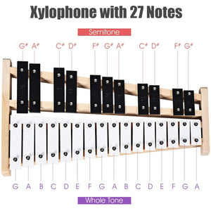27-Note Glockenspiel Xylophone with 2 Rubber Mallets – Portable Percussion Instrument