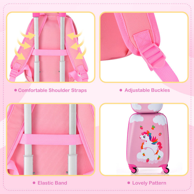 2-Piece Kids Carry-On Luggage Set with 12-Inch Backpack - Travel Suitcase for Kids