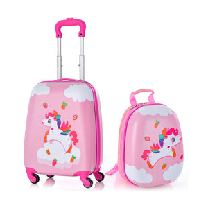 2-Piece Kids Carry-On Luggage Set with 12-Inch Backpack - Travel Suitcase for Kids