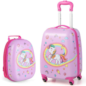 2-Piece Kids Carry-On Luggage Set with 12-Inch Backpack - Travel Suitcase for Kids