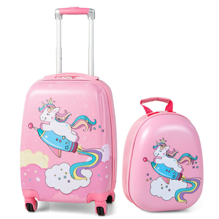 18-Inch Kids Luggage Set with 12-Inch Backpack – 2-Piece Travel Set for Children