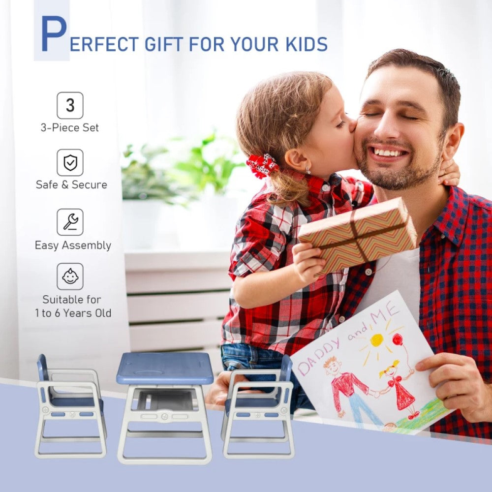 3-Piece Kids Table and Chair Set with Armrests and Storage for Toddler Activities