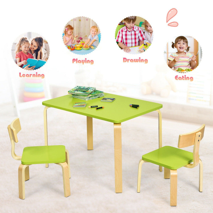 3-Piece Kids Wooden Table and 2 Chairs Set – Activity, Play, and Study Furniture