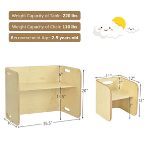 3-Piece Kids Wooden Table and Chair Set with Storage – Perfect for Playroom or Study