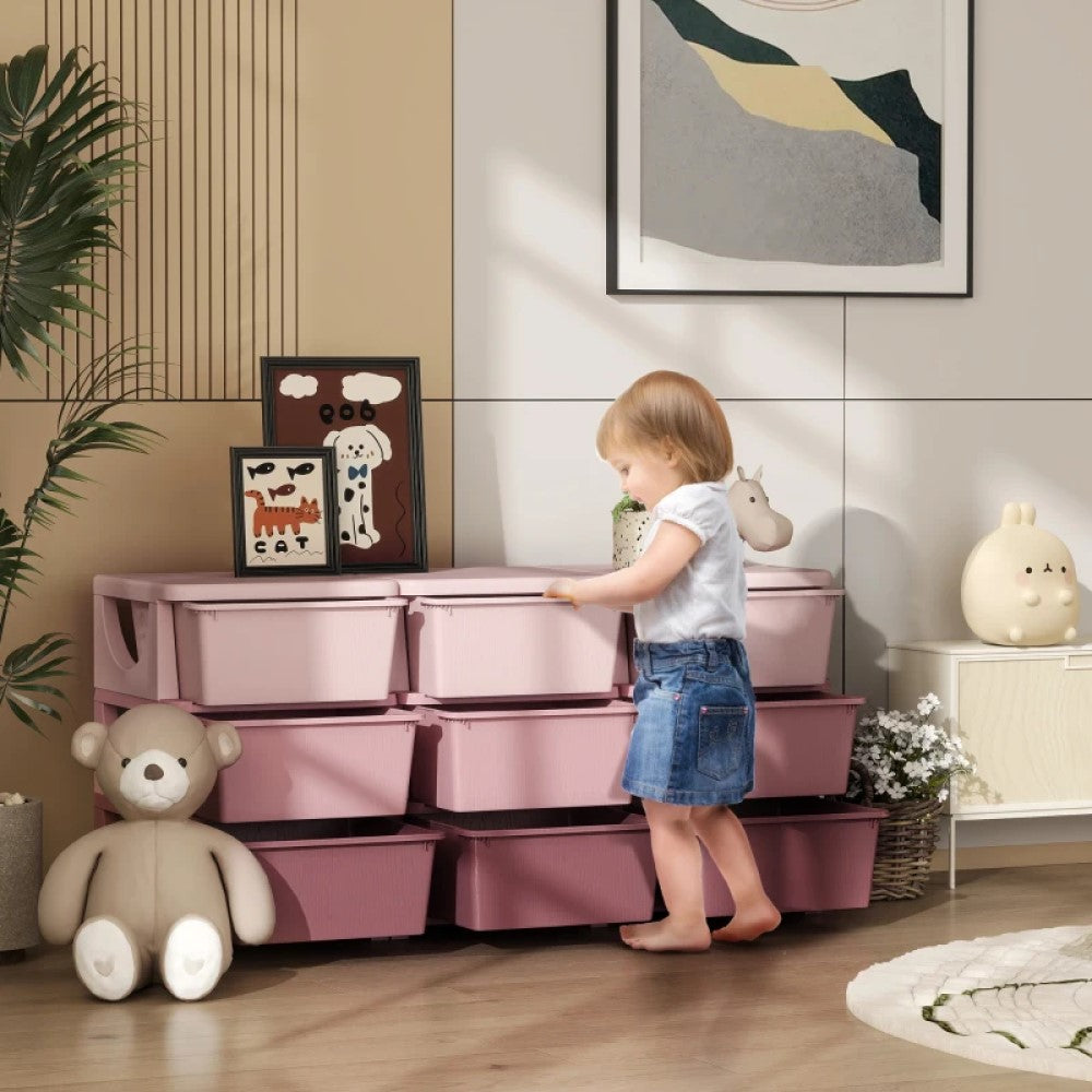 3-Tier Kids Storage Unit with 6 Plastic Bins – Toy Organizer for Bedroom and Nursery