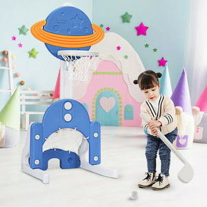3-in-1 Adjustable Kids Basketball, Soccer & Golf Set with Balls for Indoor and Outdoor Play