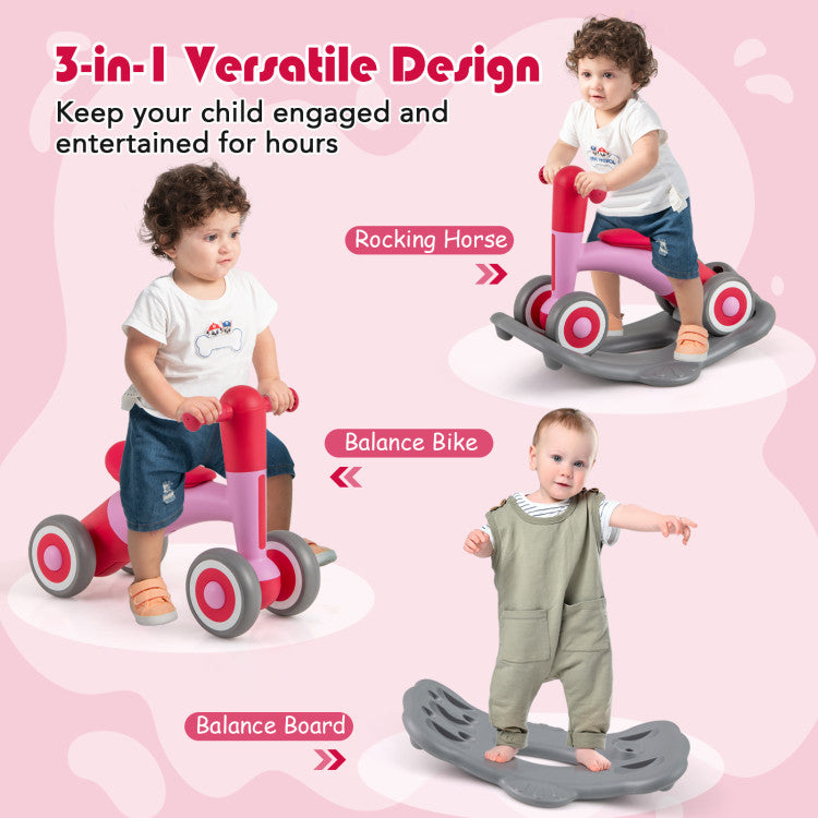 3-in-1 Convertible Rocking Horse with Balance Board, Sliding Car, and Seat