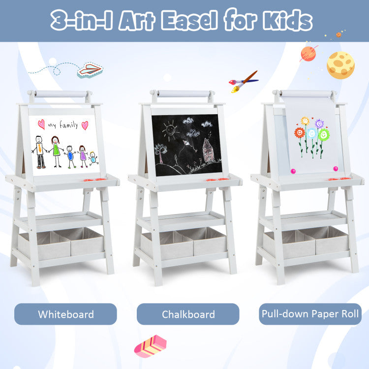 3-in-1 Double-Sided Art Easel with Storage for Kids Versatile Art Station