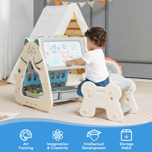 3-in-1 Double-Sided Magnetic Dry Erase Board with Stool and Reversible Writing Desk
