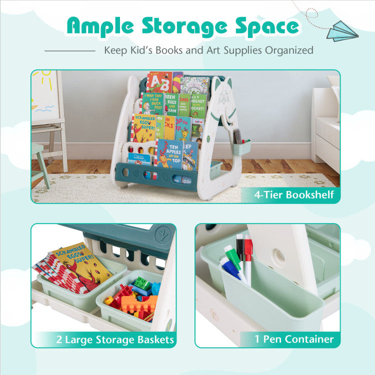 3-in-1 Double-Sided Magnetic Dry Erase Board with Stool and Reversible Writing Desk