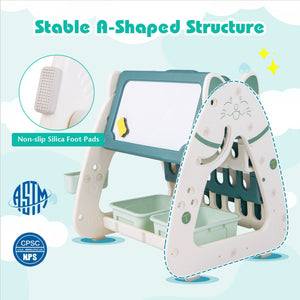 3-in-1 Double-Sided Magnetic Dry Erase Board with Stool and Reversible Writing Desk
