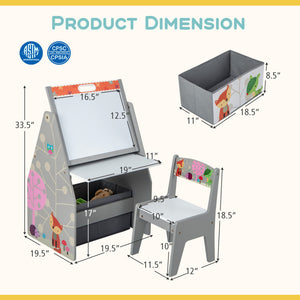 3-in-1 Kids Easel Play Station with Chair and Storage Bins – Convertible Design