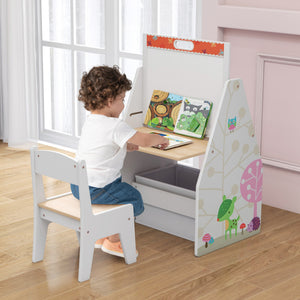 3-in-1 Kids Easel Play Station with Chair and Storage Bins – Convertible Design