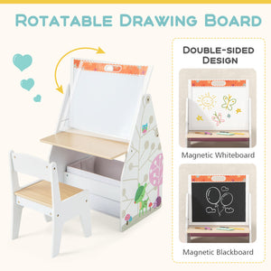 3-in-1 Kids Easel Play Station with Chair and Storage Bins – Convertible Design