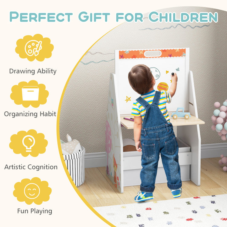 3-in-1 Kids Easel Play Station with Chair and Storage Bins – Convertible Design
