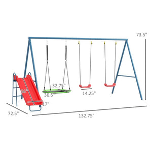 3-in-1 Metal Swing Set for Backyard with Nest Swing, 2 Seats, Slide – 352 lbs Capacity, Ages 3-8