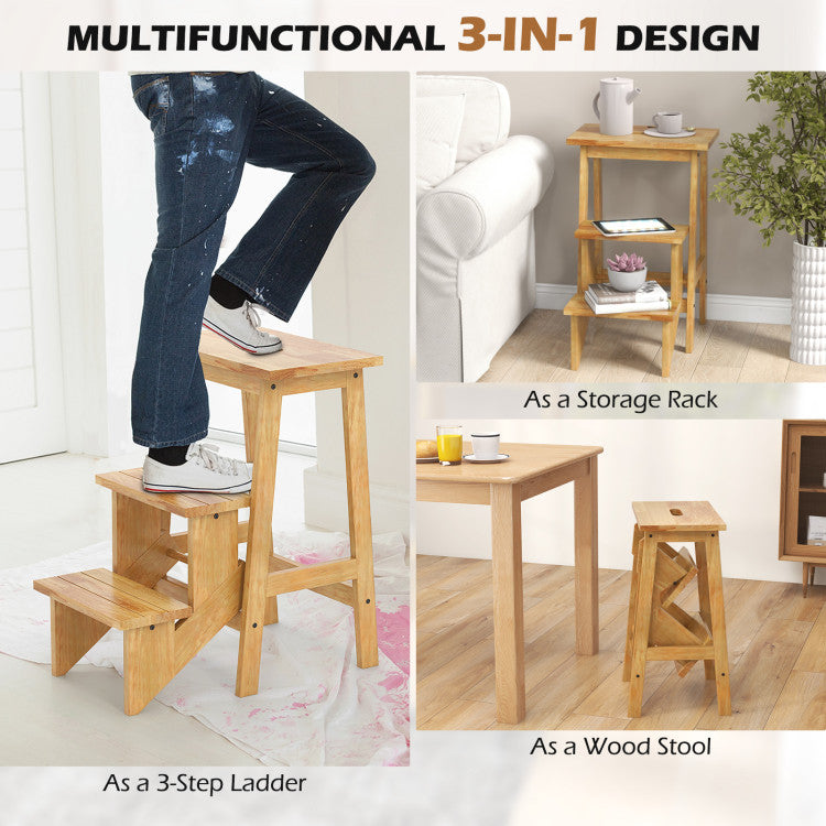 3-in-1 Rubber Wood Step Stool with Handle – Versatile, Durable, and Convenient