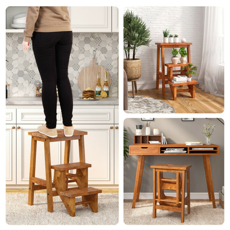3-in-1 Rubber Wood Step Stool with Handle – Versatile, Durable, and Convenient