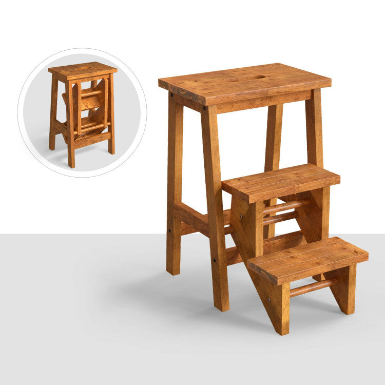 3-in-1 Rubber Wood Step Stool with Handle – Versatile, Durable, and Convenient