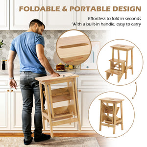 3-in-1 Rubber Wood Step Stool with Handle – Versatile, Durable, and Convenient